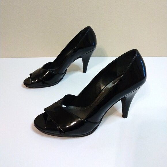 Gianni Bini Glossy Black Open Toe Heels Size 7 - Picture 1 of 6